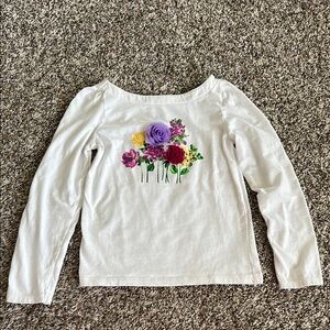 Janie and Jack White and Purple Long Sleeve Tee with Floral Design
